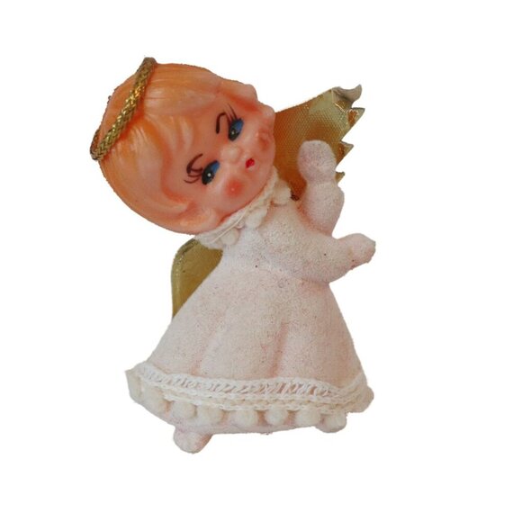 5 Vintage Christmas Ornaments Elf Celluloid Santa Flocked Angel Chenille Snowman - Picture 2 of 6